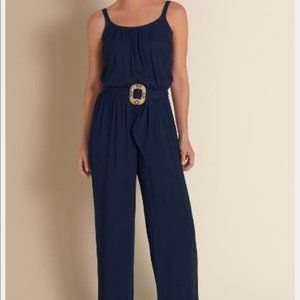 Soft Surroundings St. Lucia Navy Belt Jumpsuit S
